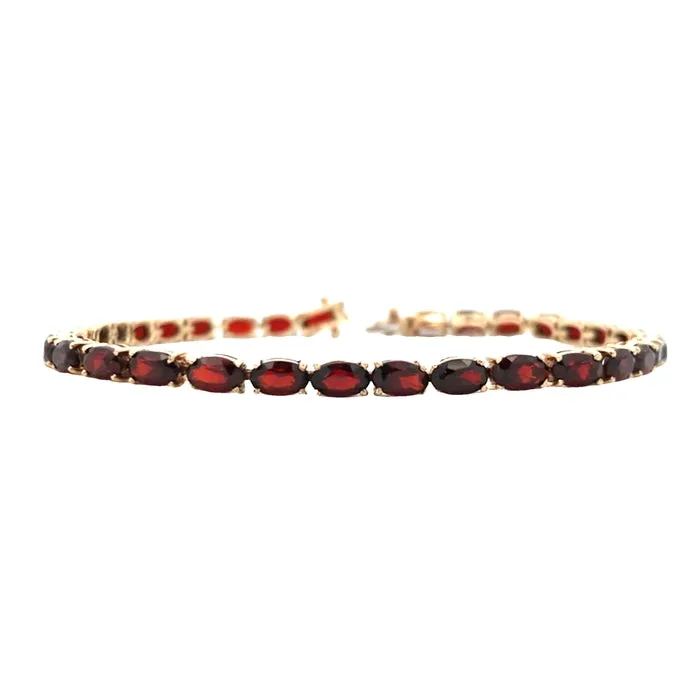 Estate 7" Oval Garnet East/West Bracelet in 14K Yellow Gold